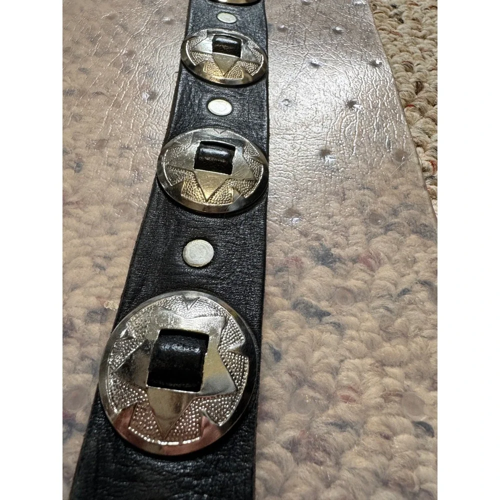 Vintage Concho Belt with South‎ Dakota Trout Belt Hit Line USA Black Leather 44